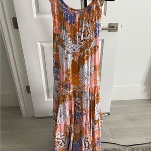 Pink & Orange Floral Maxi Dress with Scoop Neck